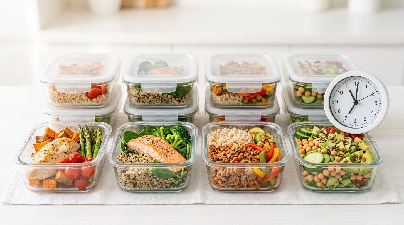 measured meals in airtight containers ready for a Chrononutrition schedule