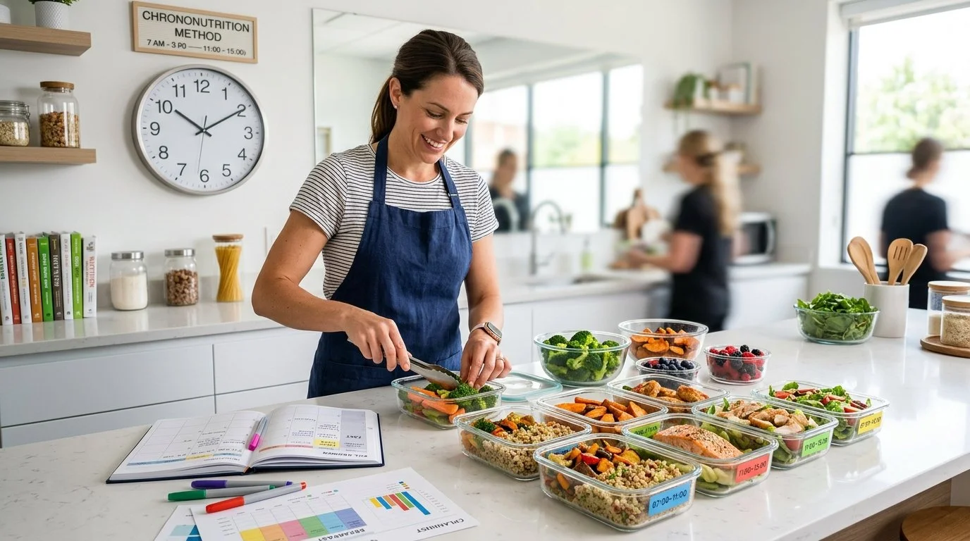 Female cook placing food into containers