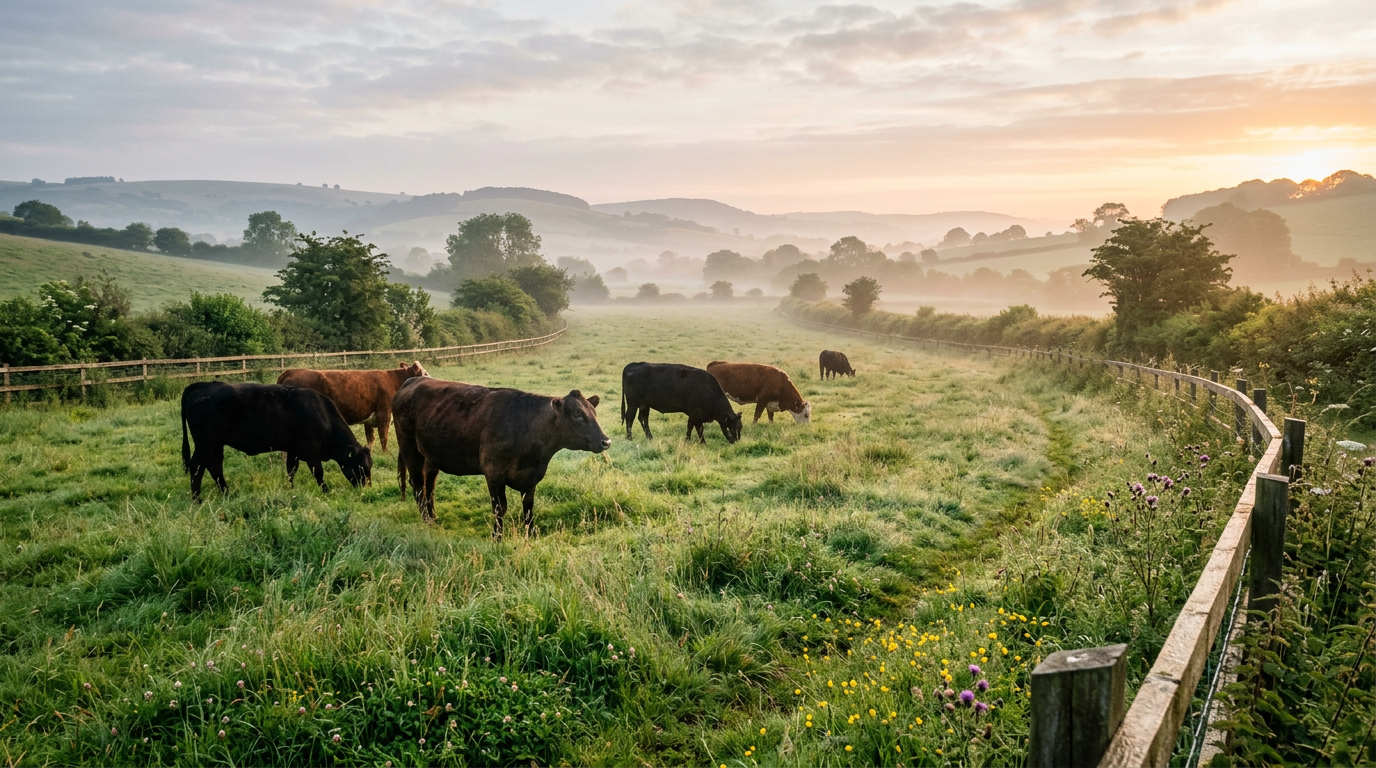 Grass fed beef cattle in a field