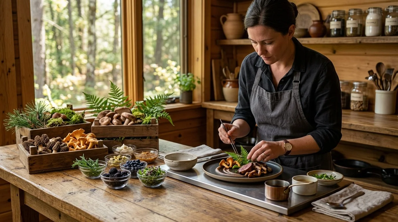 Private Chef sorting foraged ingredients
