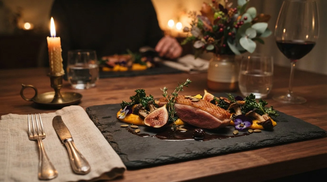 Seasonal meal on a slate board