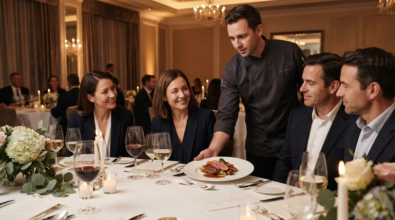 Private chef serving at a corporate event