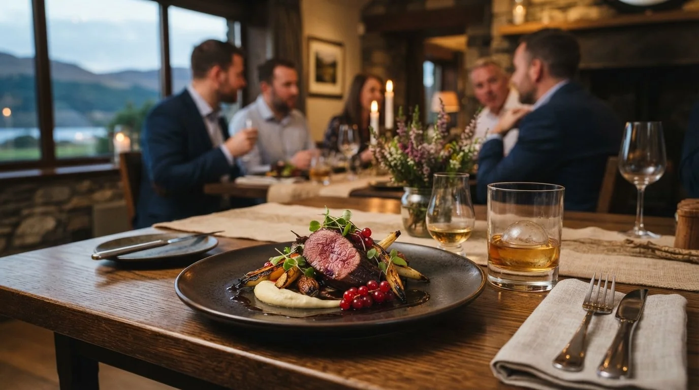 Fine dining meal set out on a table