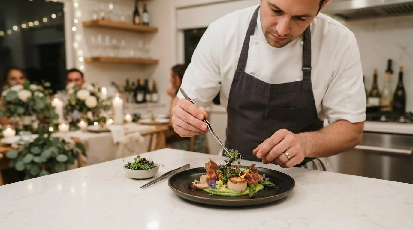 Private chef at an intimate wedding dinner