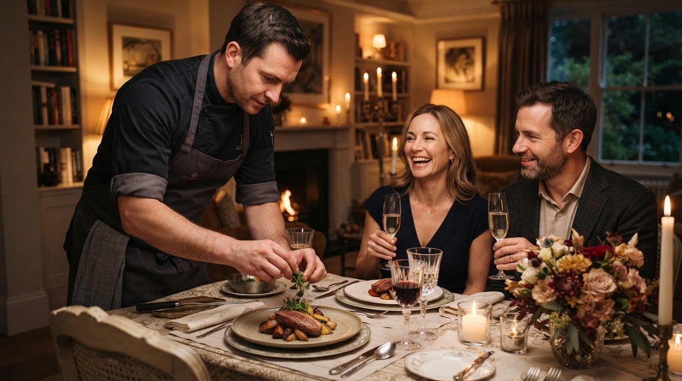 Private chef plating up a meal for a milestone celebration