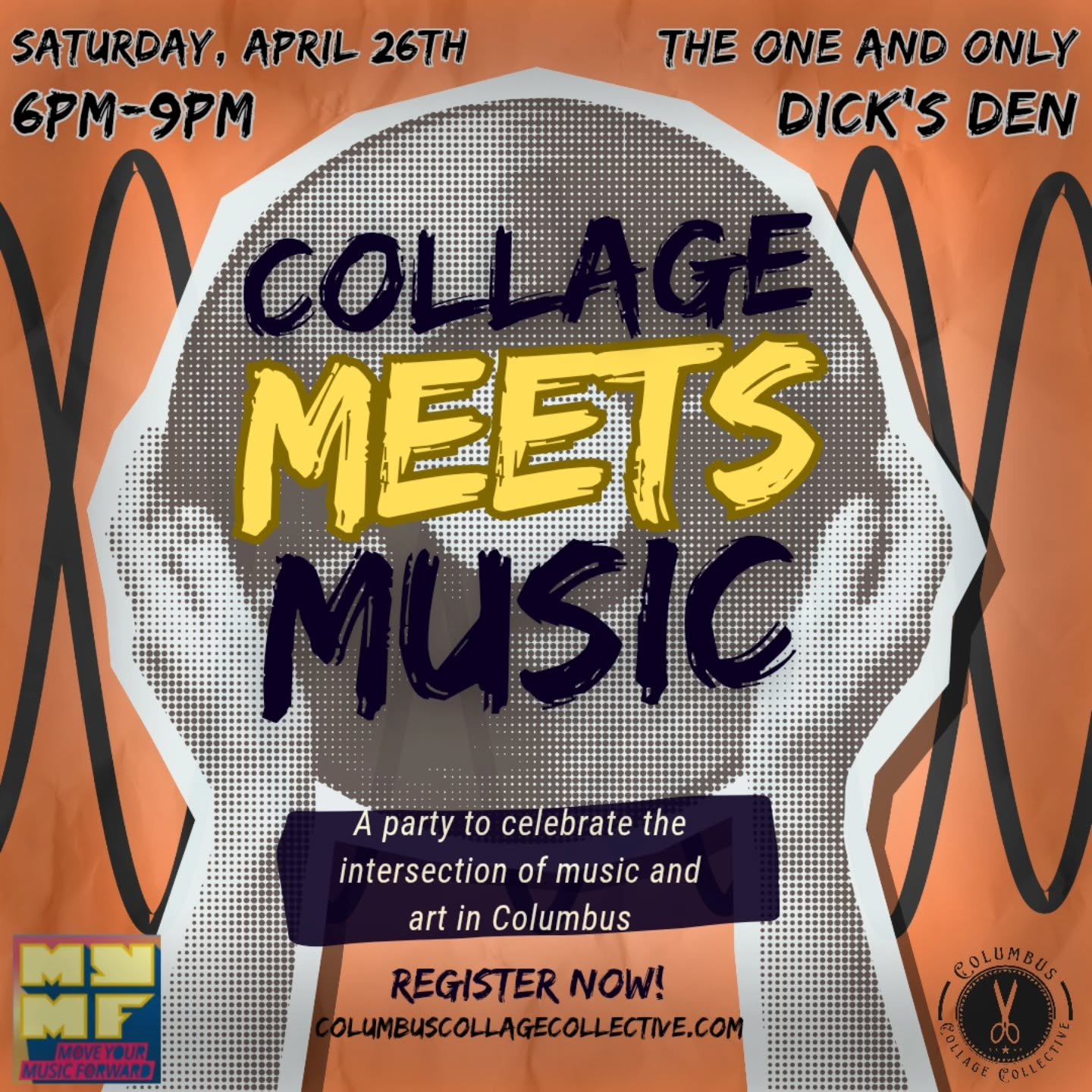 One day left to register for Collage Meets Music at Dick's Den! 
🎶Musicians can register a single song / 5 minute set or a 15 minute / 3 song set
✂️Collage Party attendees - just let us know you're coming!
✨️Register at columbuscollagecollective.com