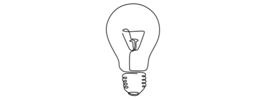 Line art drawing of a light bulb.