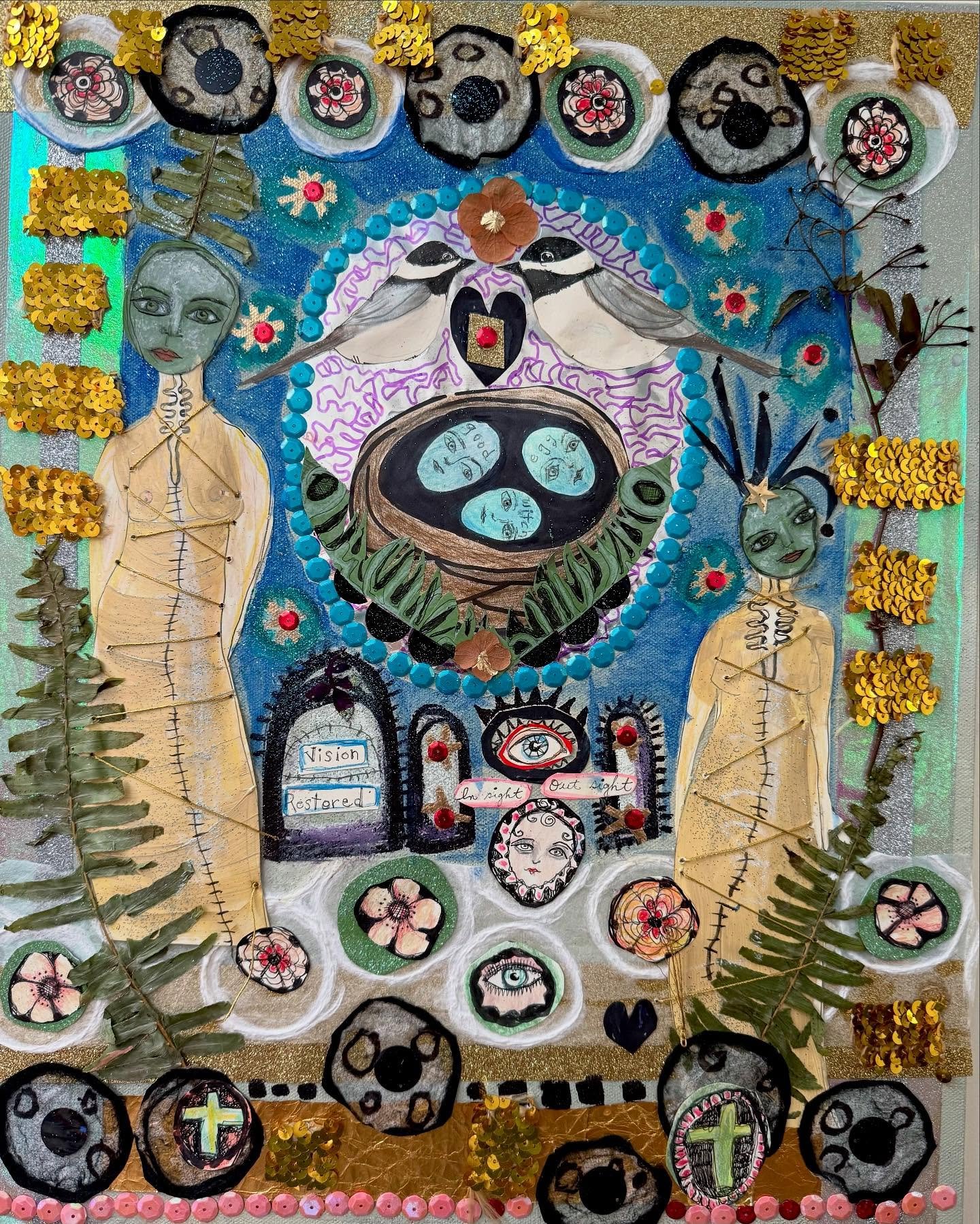 Honoring all the rain-happy ferns. The focal point for this piece is a bird&rsquo;s nest fern, said to restore sight and ward off witches. 

#art #ferns #mixedmediaartist #southernartist #mississippiartist