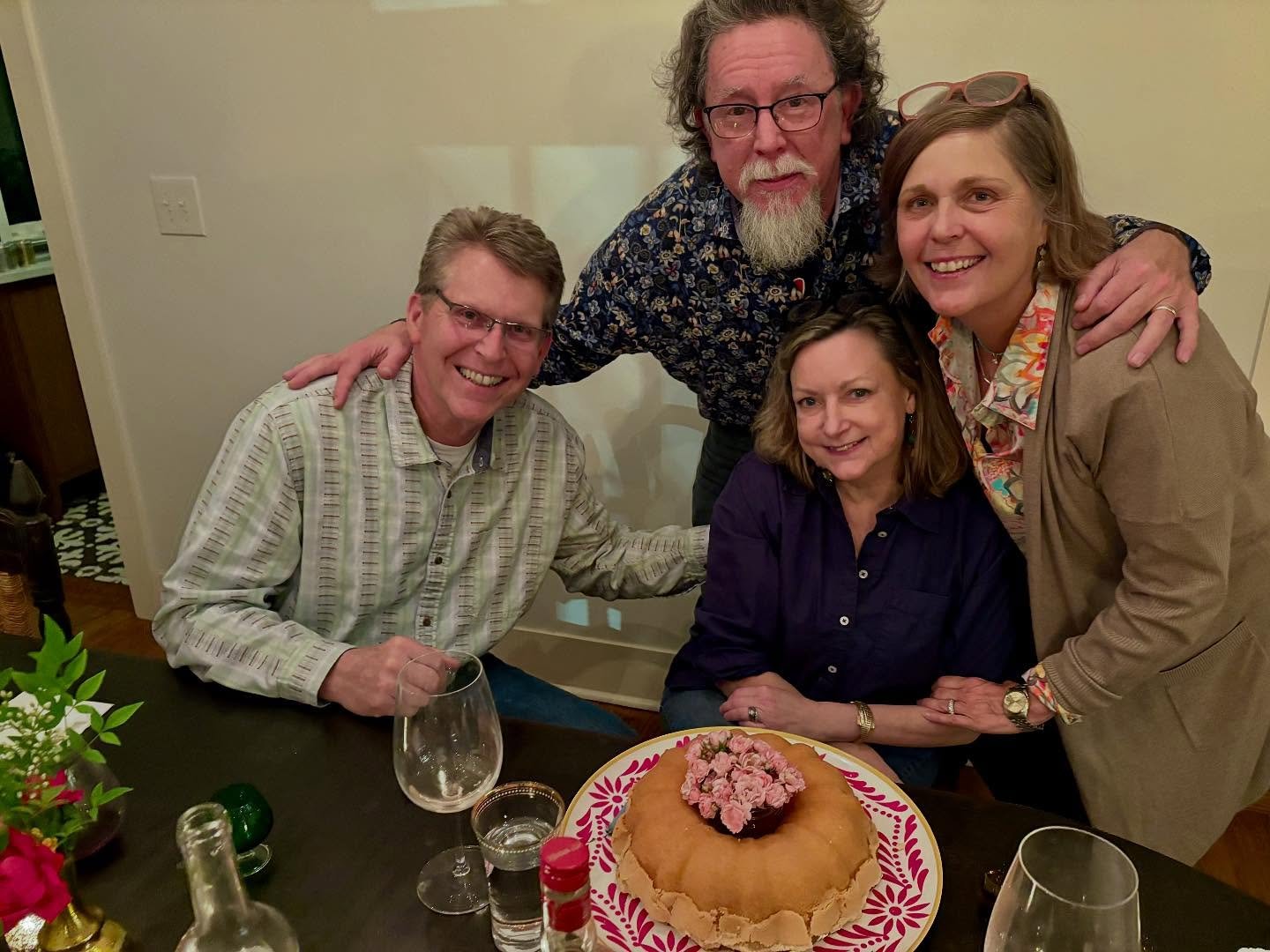 Looking back a few weeks ago to @rosiemcdvd bringing Mama Leah&rsquo;s crazy delicious pound cake to my birthday supper. Sweet tiny pink roses and the best hugs with Steve and Tommy. 💕🧚🏻&zwj;♀️