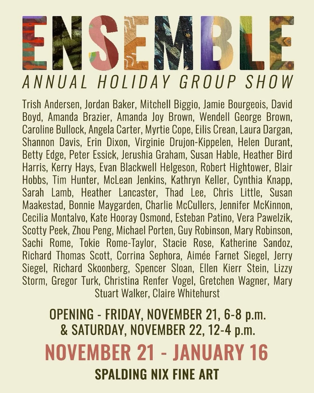 Exciting news! The holiday ensemble show at @spaldingnixfineart is around the corner!