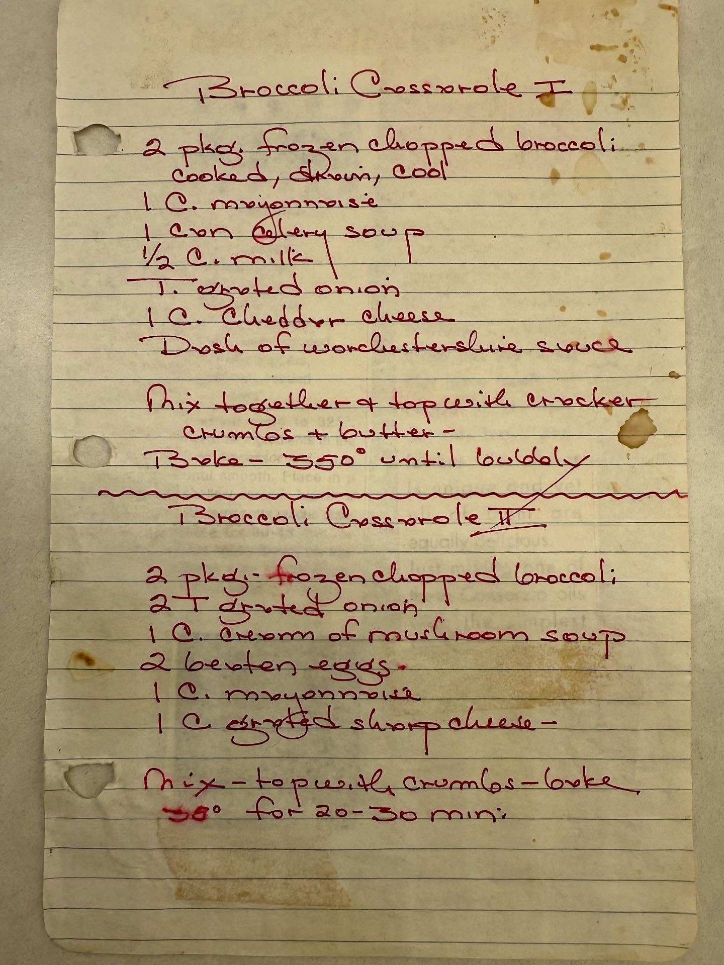 I love pulling out holiday recipes in my Mama&rsquo;s handwriting. I used to make an herbed rue instead of the Campbell&rsquo;s, but today I&rsquo;m pulling out the can opener. Her fancy &ldquo;y&rdquo; in &ldquo;bubbly&rdquo; makes me smile. Love an