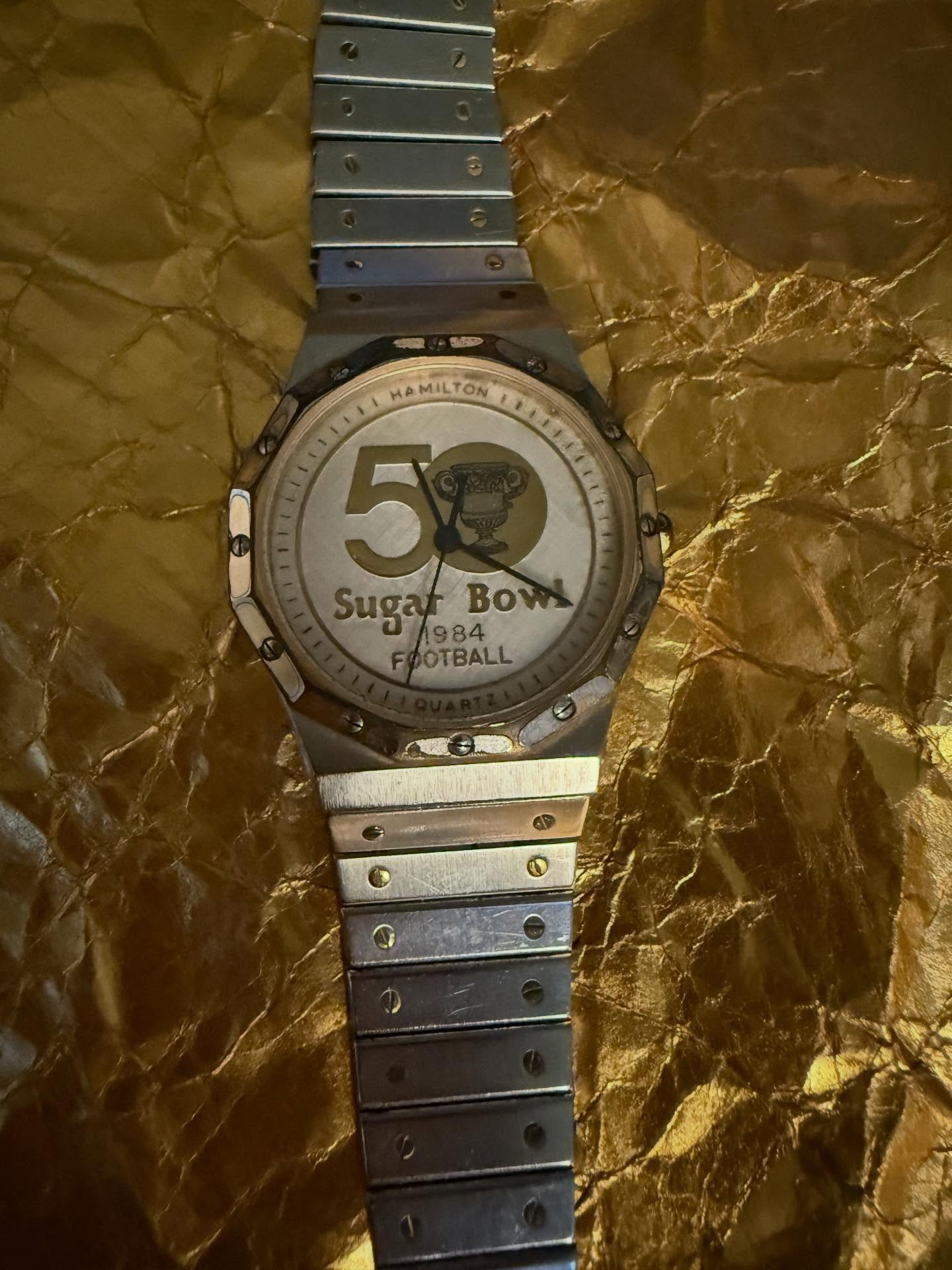 Last night&rsquo;s game hit hard on an emotional level. So dang joyful. Had to find daddy&rsquo;s Sugar Bowl watch from 1984. Auburn beat Michigan, with the help of Bo Jackson.