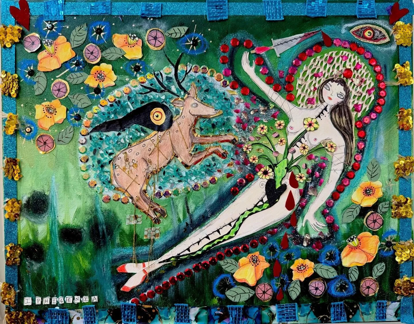 &ldquo;Iphigenia&rsquo;s Deer,&rdquo; 16&rdquo;x20.&rdquo; Ever since I made the big Stravinsky piece, I&rsquo;ve been wondering what the heck is up with the multicultural concept/reality of virgin sacrifice. Here, Demeter sends a deer as an alternat