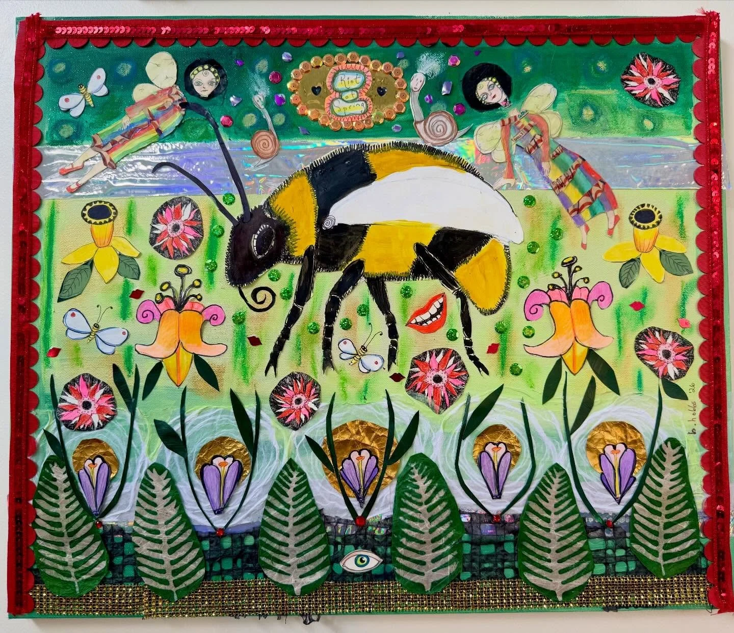 A big giant bumblebee for &ldquo;Riot of Spring.&rdquo; @claire_downes and I really want to see you @southsidegallery on April 9, 6-8, for our opening party! Spring bonnets welcome!!!! 🌷🌸🪻🐝