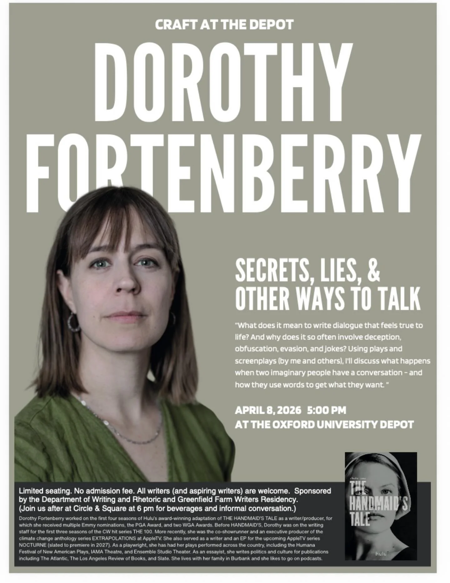 Oxford, please join us at the Depot, 5:00, to welcome Dorothy Fortenberry.