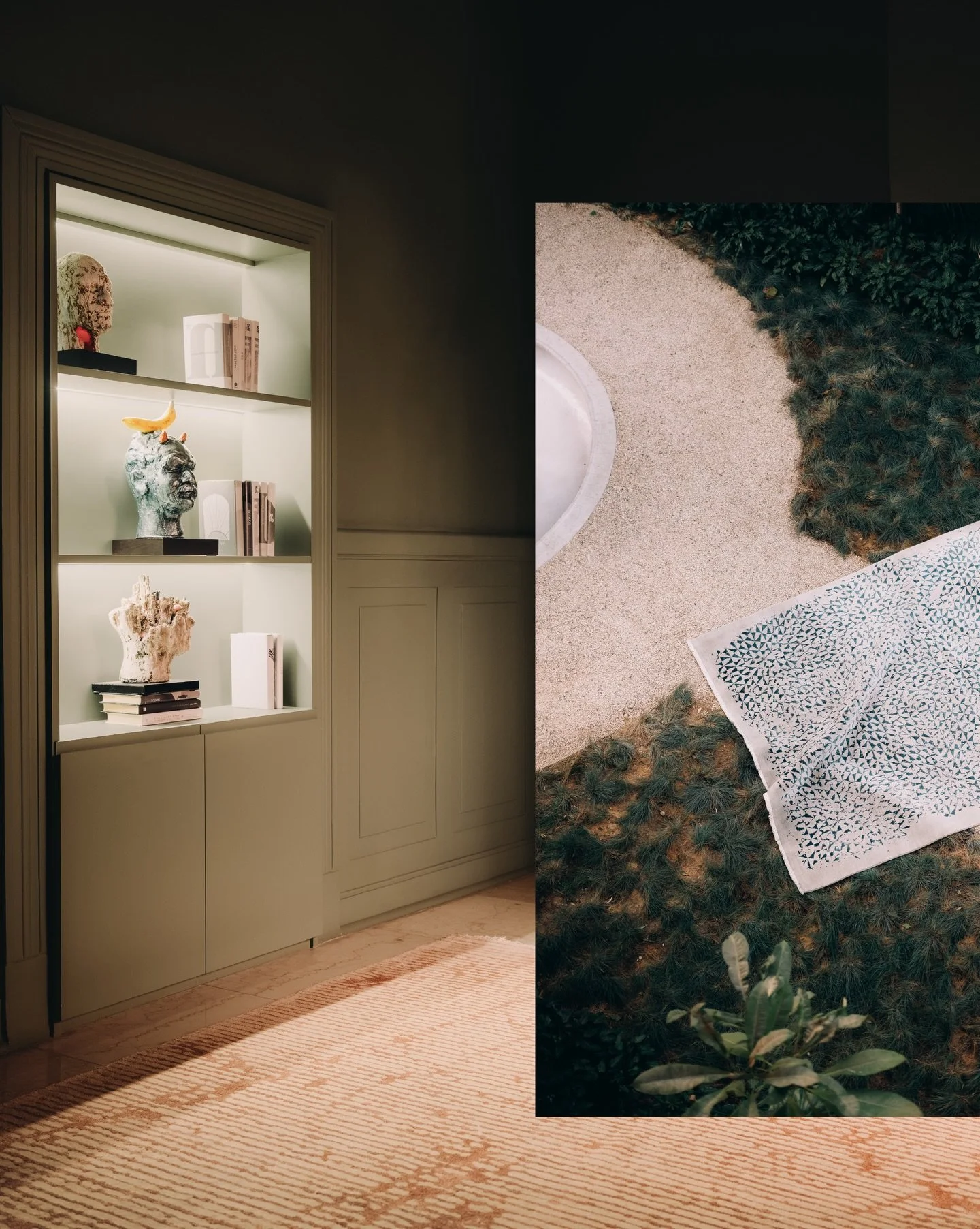 A landscape woven in thread. 
Soft blues, muted greens, and grounding neutrals converge in organic harmony. The Reflections Collection blurs the line between abstract geometry and functional luxury, creating an atmosphere that simply breathes.