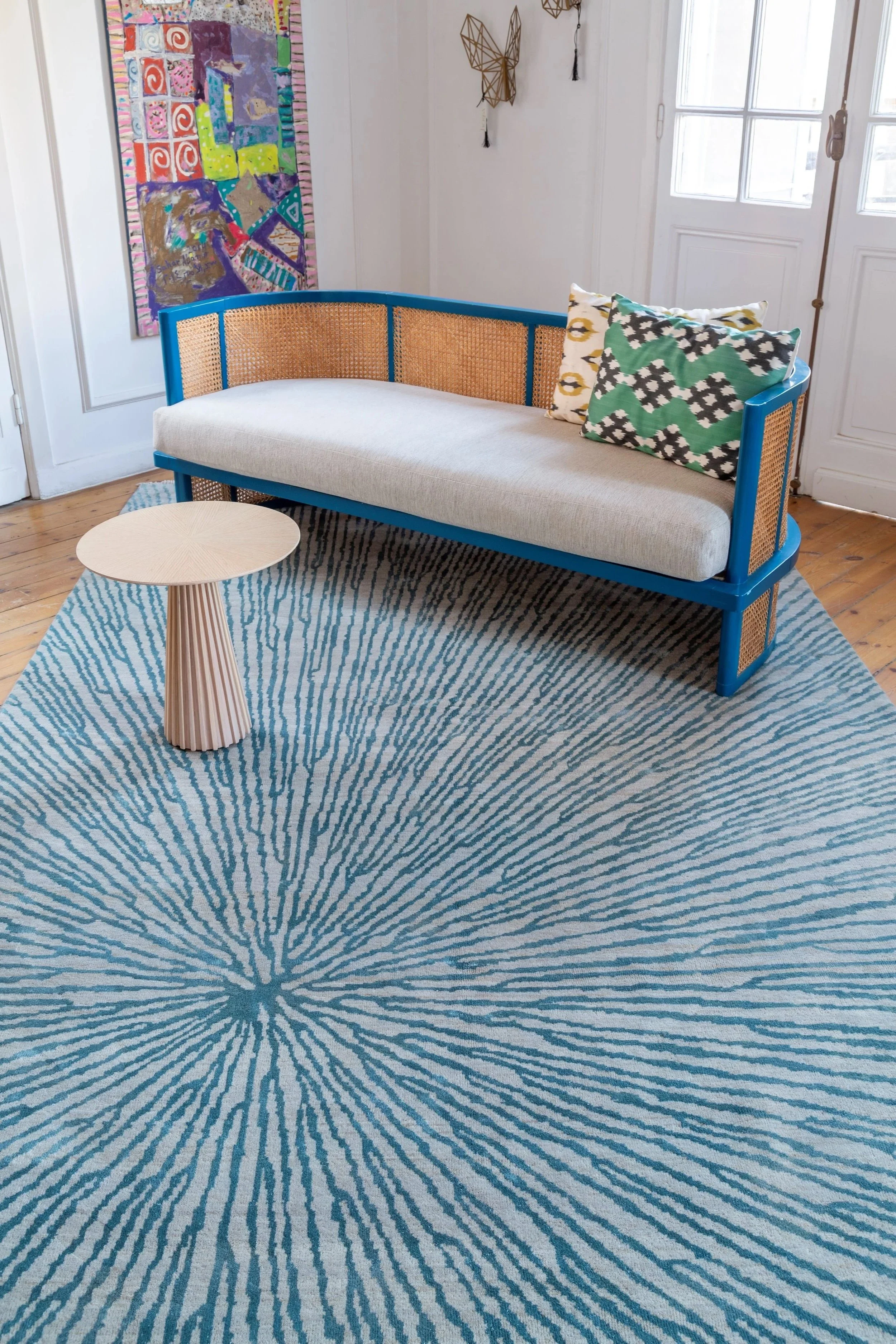 Kahhal Looms Art Deco Collection designer carpet displayed in a refined architectural space