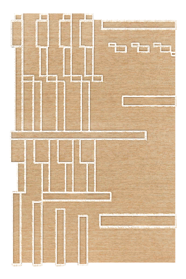 A beige carpet with a maze-like pattern of raised white lines creating interconnected pathways and enclosed spaces.