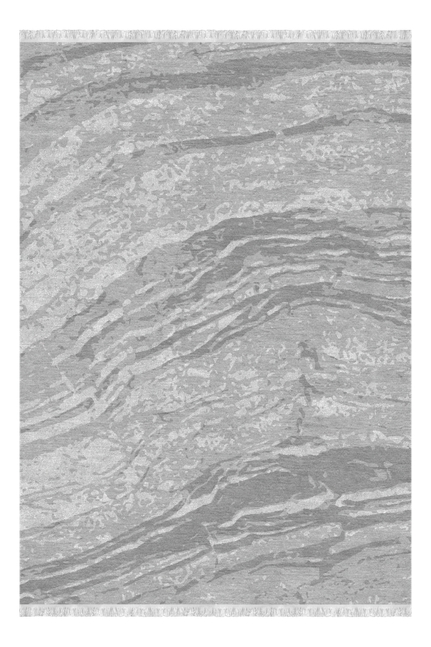 A light gray area rug with a wood grain pattern in shades of gray.