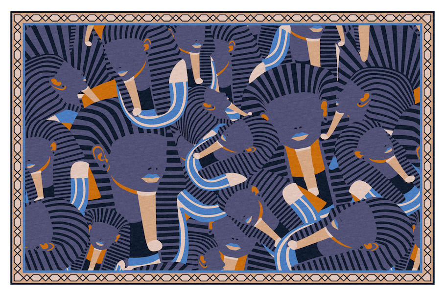 Luxury rug design from the Kahhal Looms King Tut Collection inspired by ancient symbolism