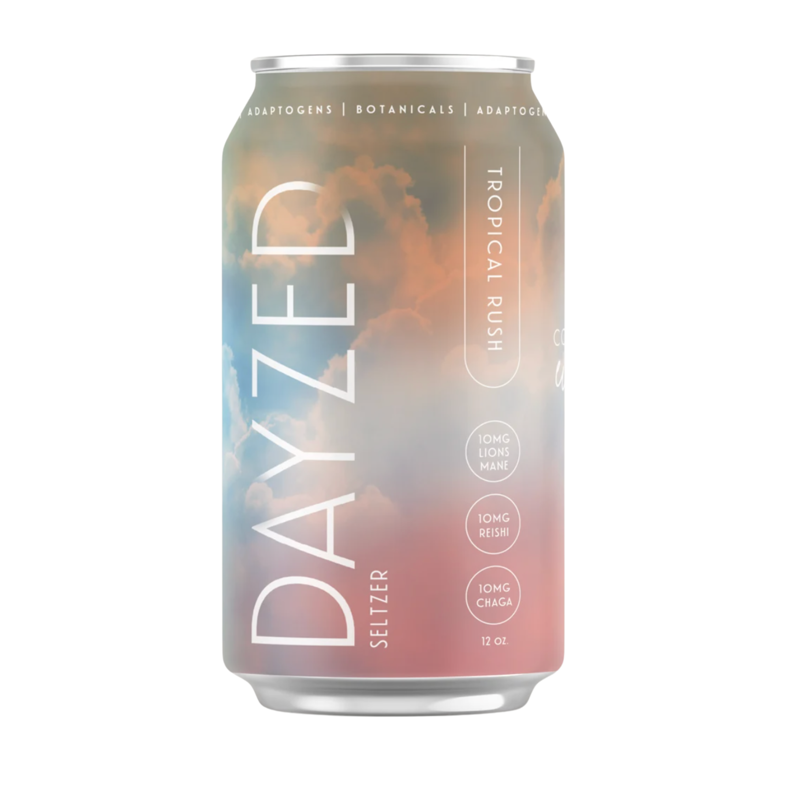 Explore DAYZED Tropical Rush functional seltzers: a refreshing non-alcoholic social tonic infused with botanicals, & adaptogens. - crafted with mountain water. 
