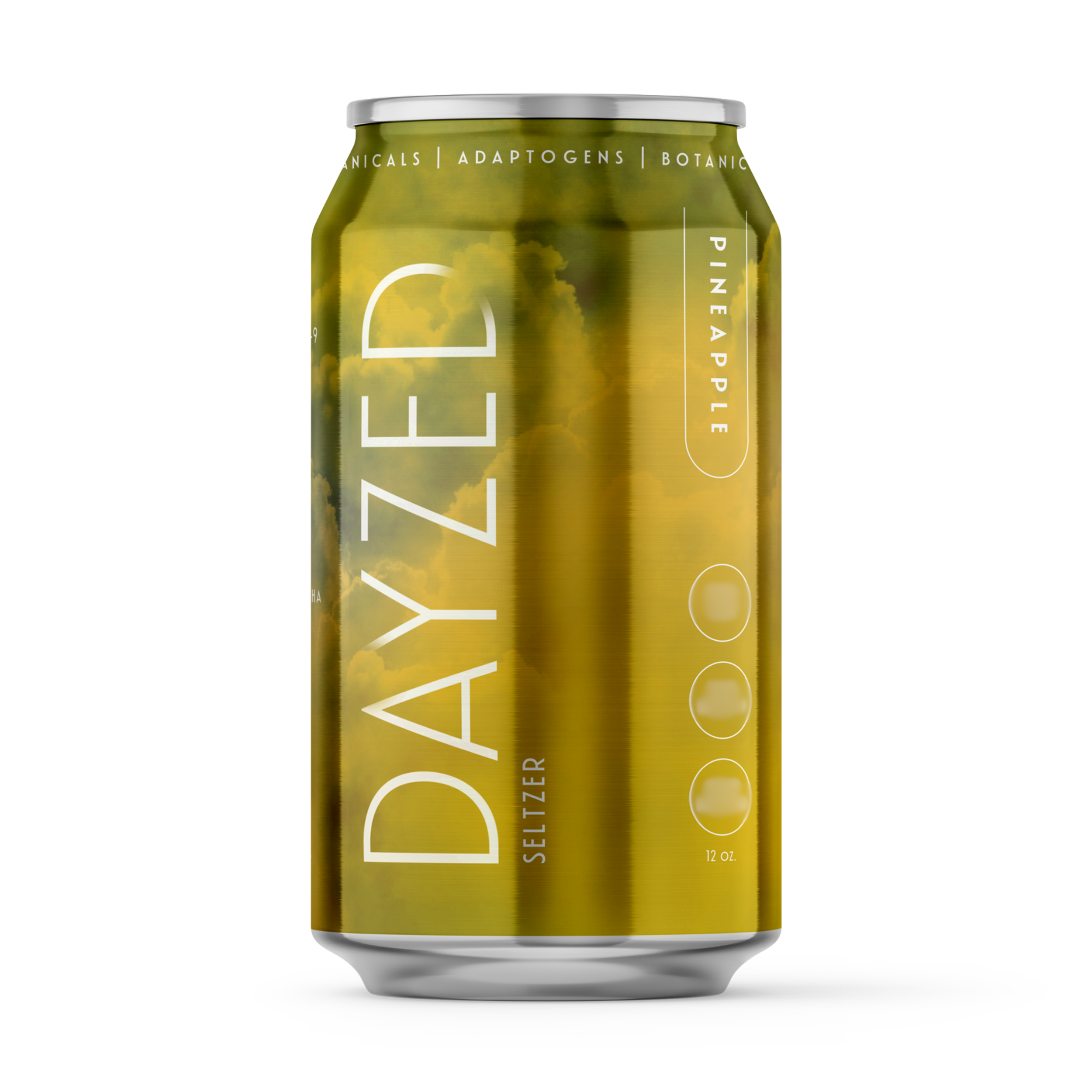 Explore DAYZED Pineapple seltzers: a refreshing non-alcoholic social tonic infused with herb & adaptogens. - crafted with mountain water. 