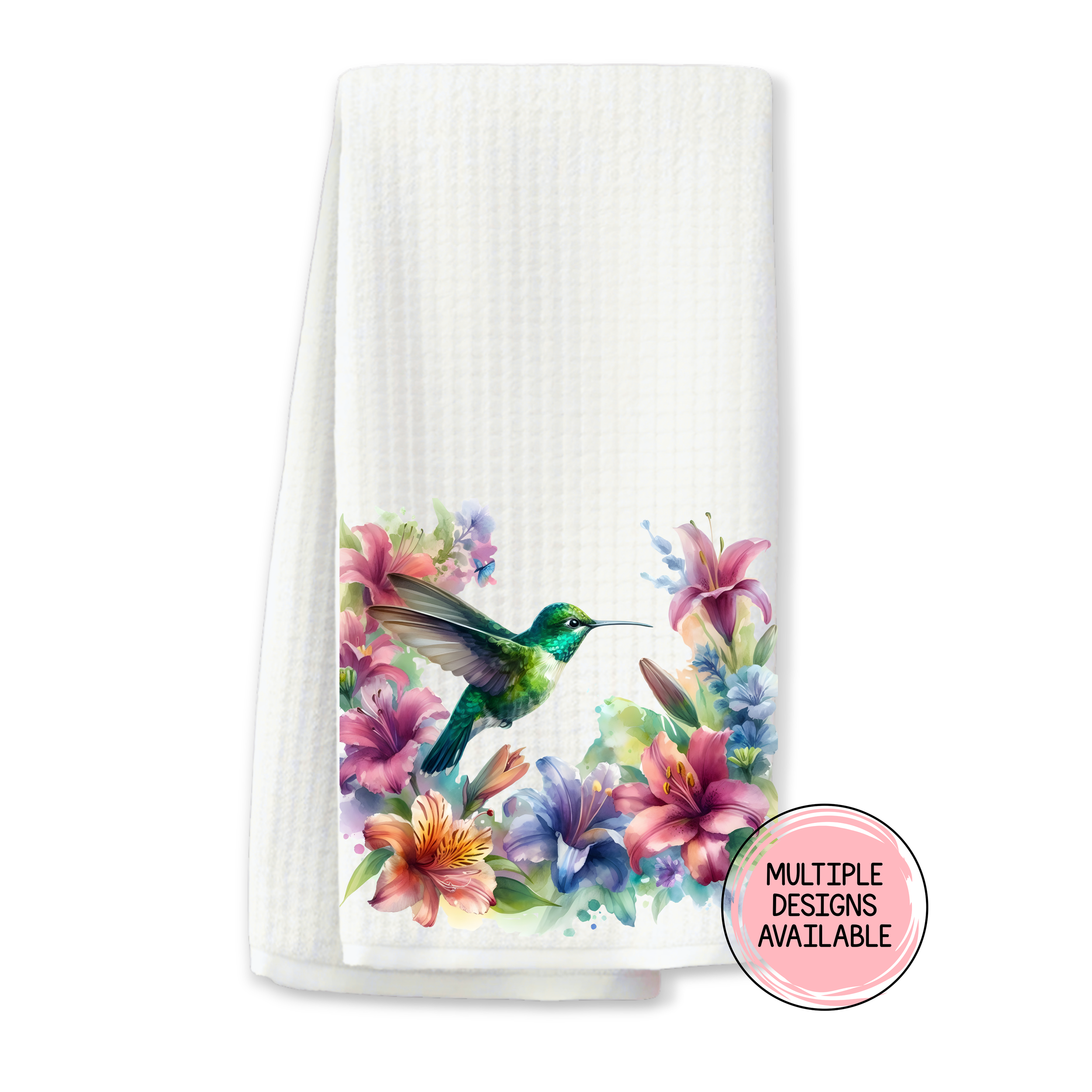 Stunning Floral Hummingbird Kitchen Towel