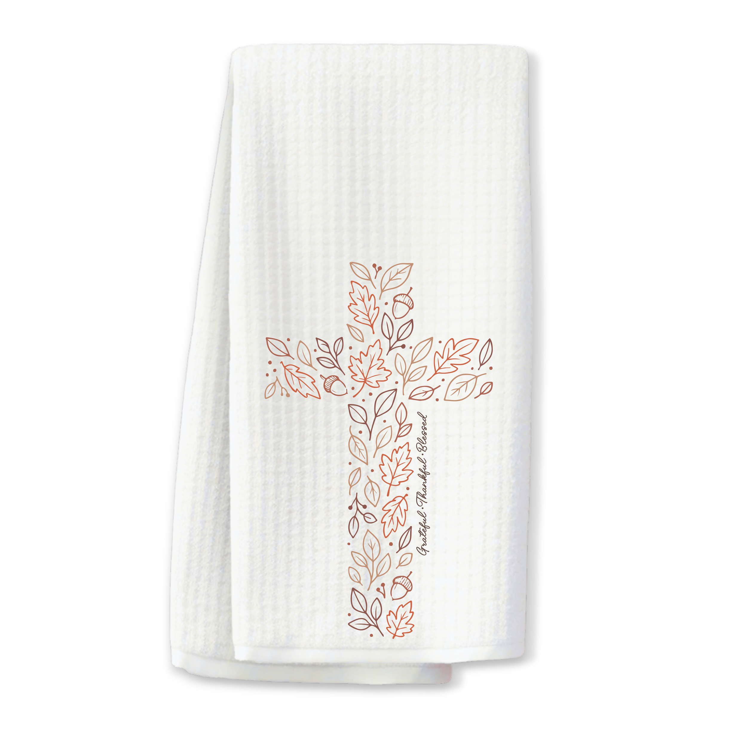 Grateful Thankful Blessed Fall Cross Kitchen Towel