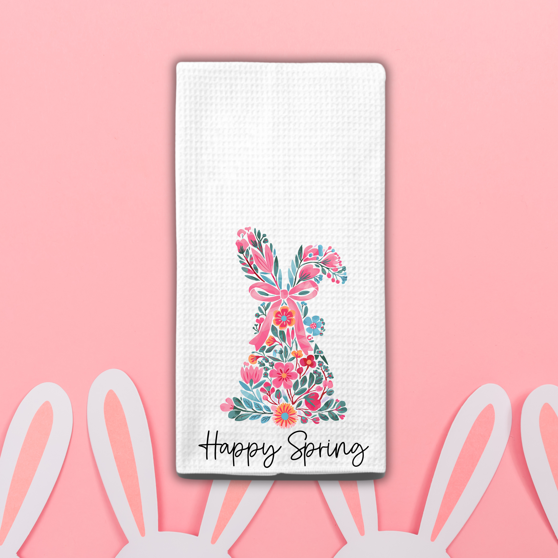 Custom Floral Bunny Kitchen Towel