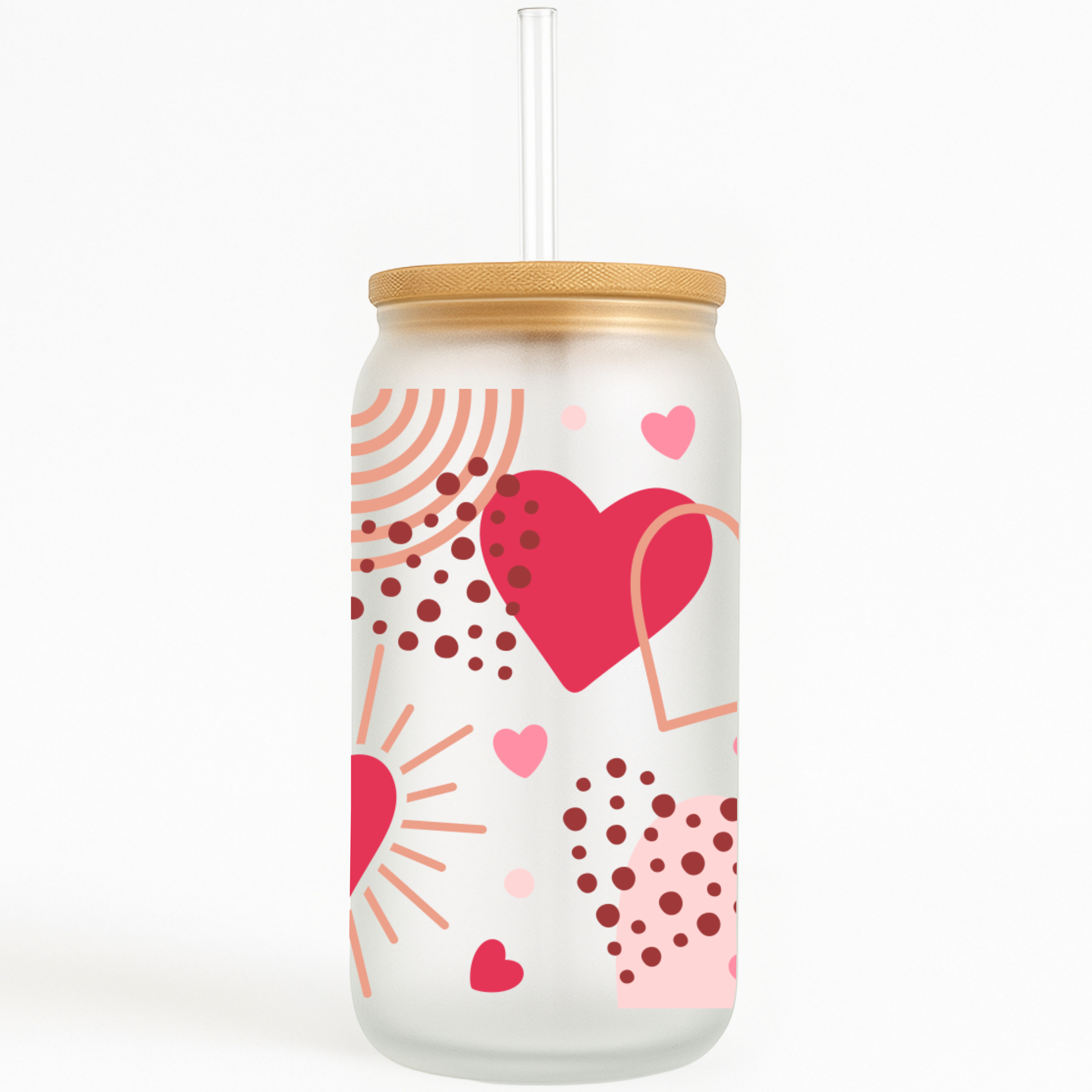 Valentine's Day Boho 16oz Frosted Glass Can Tumbler