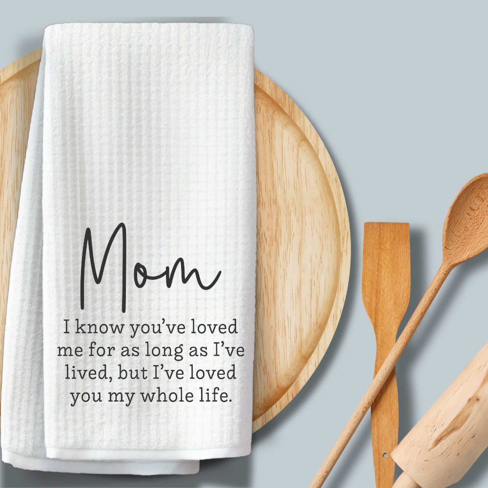 Luxury kitchen towel for Mom with a meaningful quote, styled with wooden kitchenware. Ideal for Mother's Day, Christmas, or birthday gifts. (Copy)