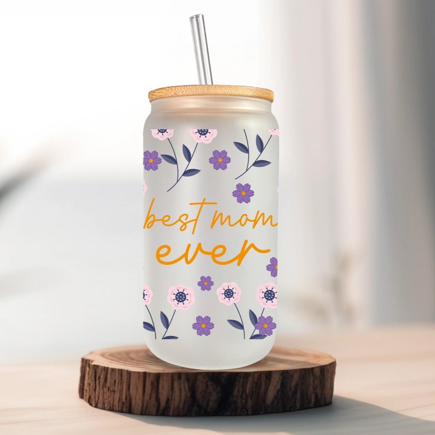 Instagram-worthy frosted glass cup with a floral pattern and heartfelt message – a thoughtful gift for moms and coffee lovers. (Copy) (Copy)