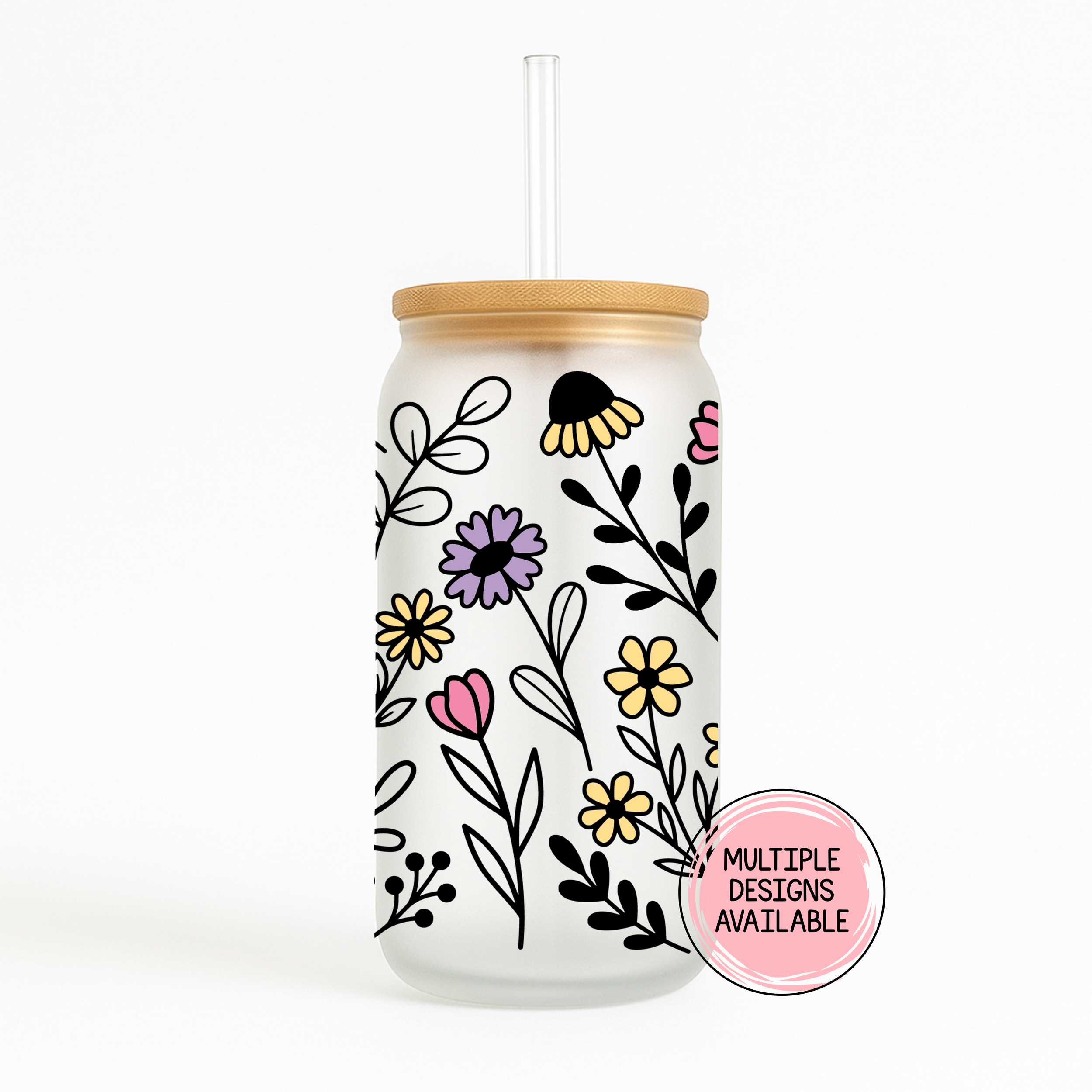 Wildflower 16oz Frosted Glass Can Tumbler
