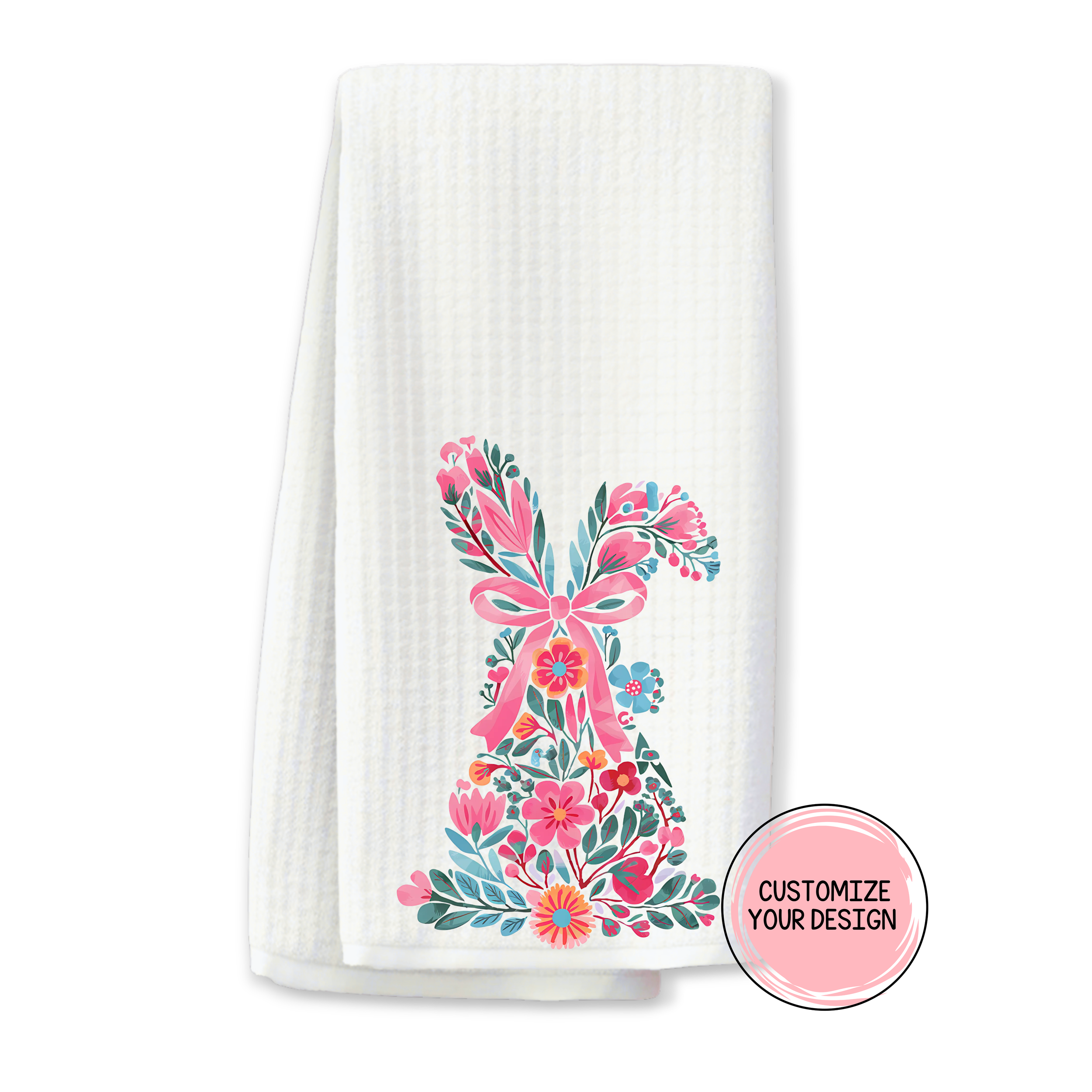 Custom Floral Bunny Kitchen Towel