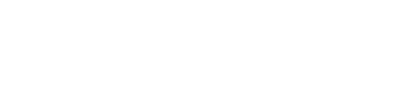 Das Bild zeigt ein Logo mit den Worten 'VASYL & ANGELA', darunter der Satz 'wedding photo & film'.