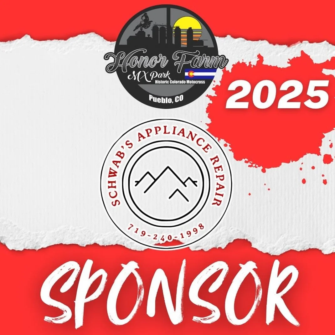 Sponsor badge for Honor Farm, a local motocross track. Appliance Repair Pueblo, CO.