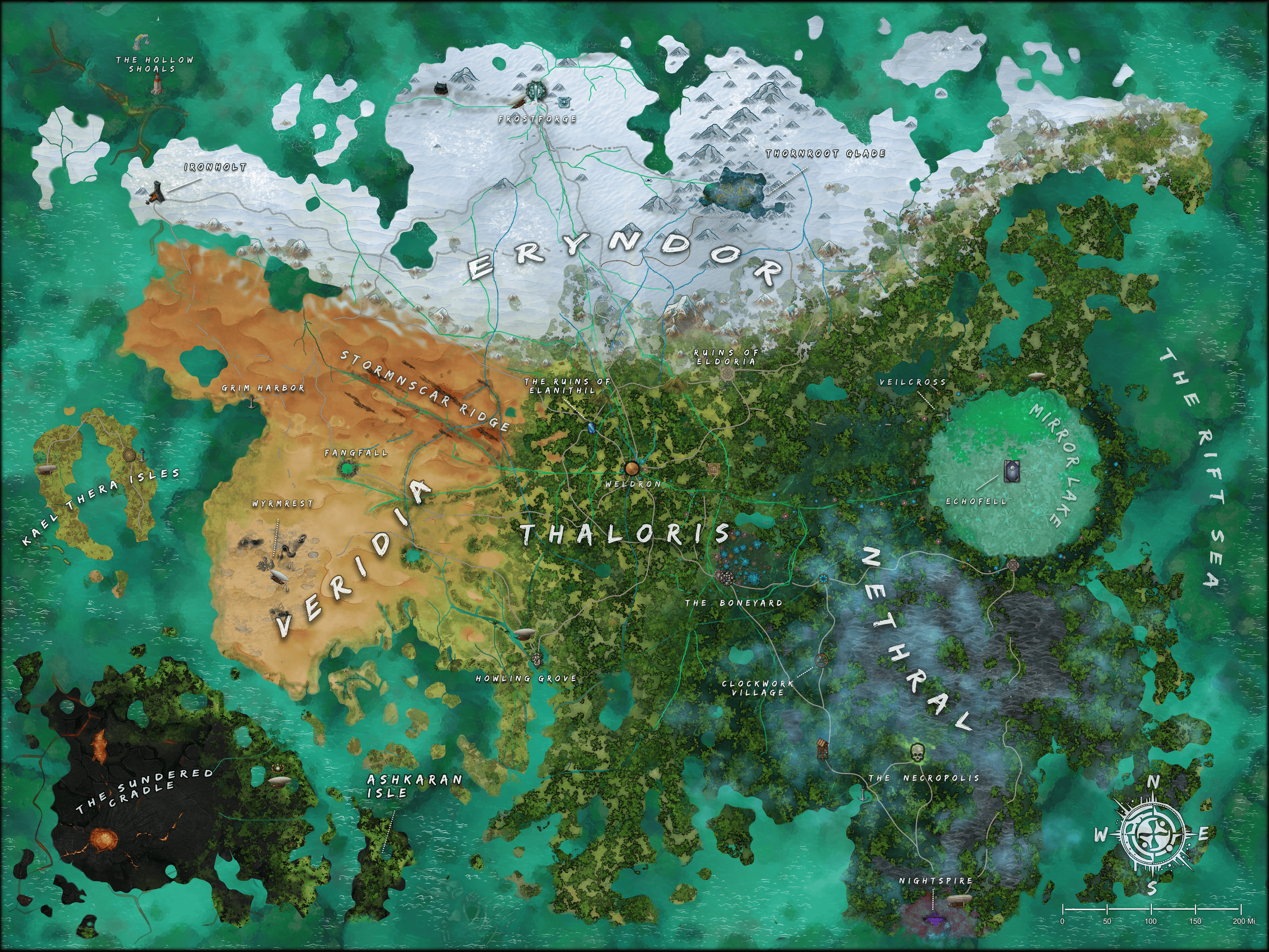 Aetheria world map and studio setting art