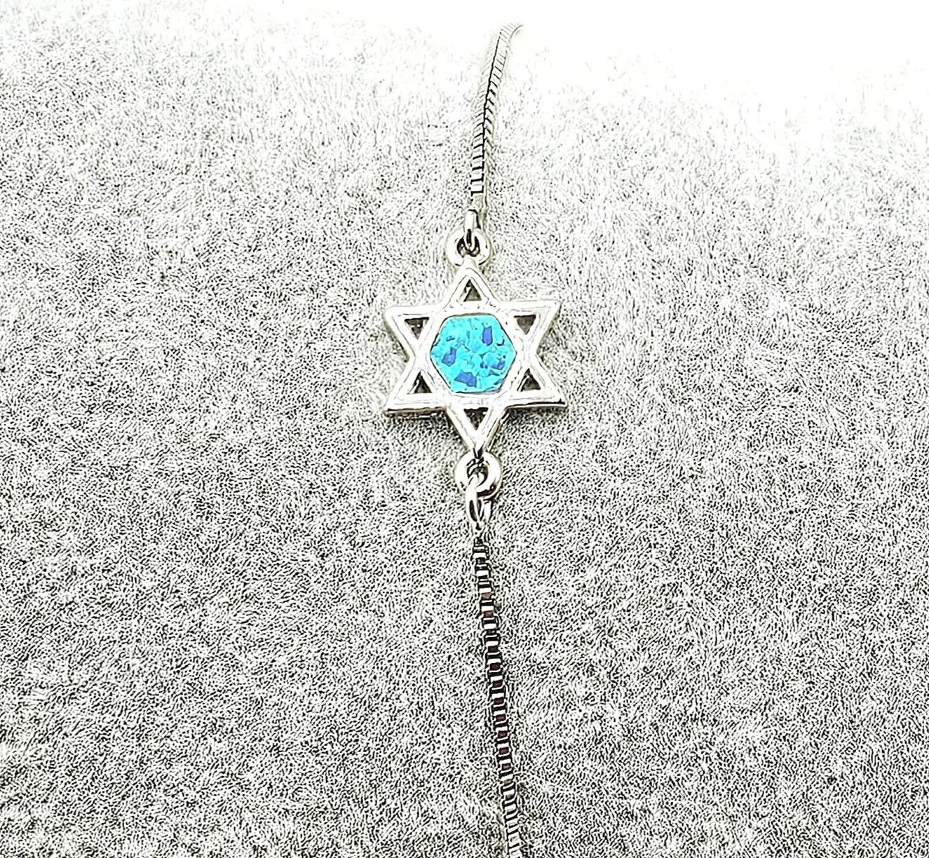 Star of David bracelet opal inlay star of david charm adjustable stainless steel slider chain