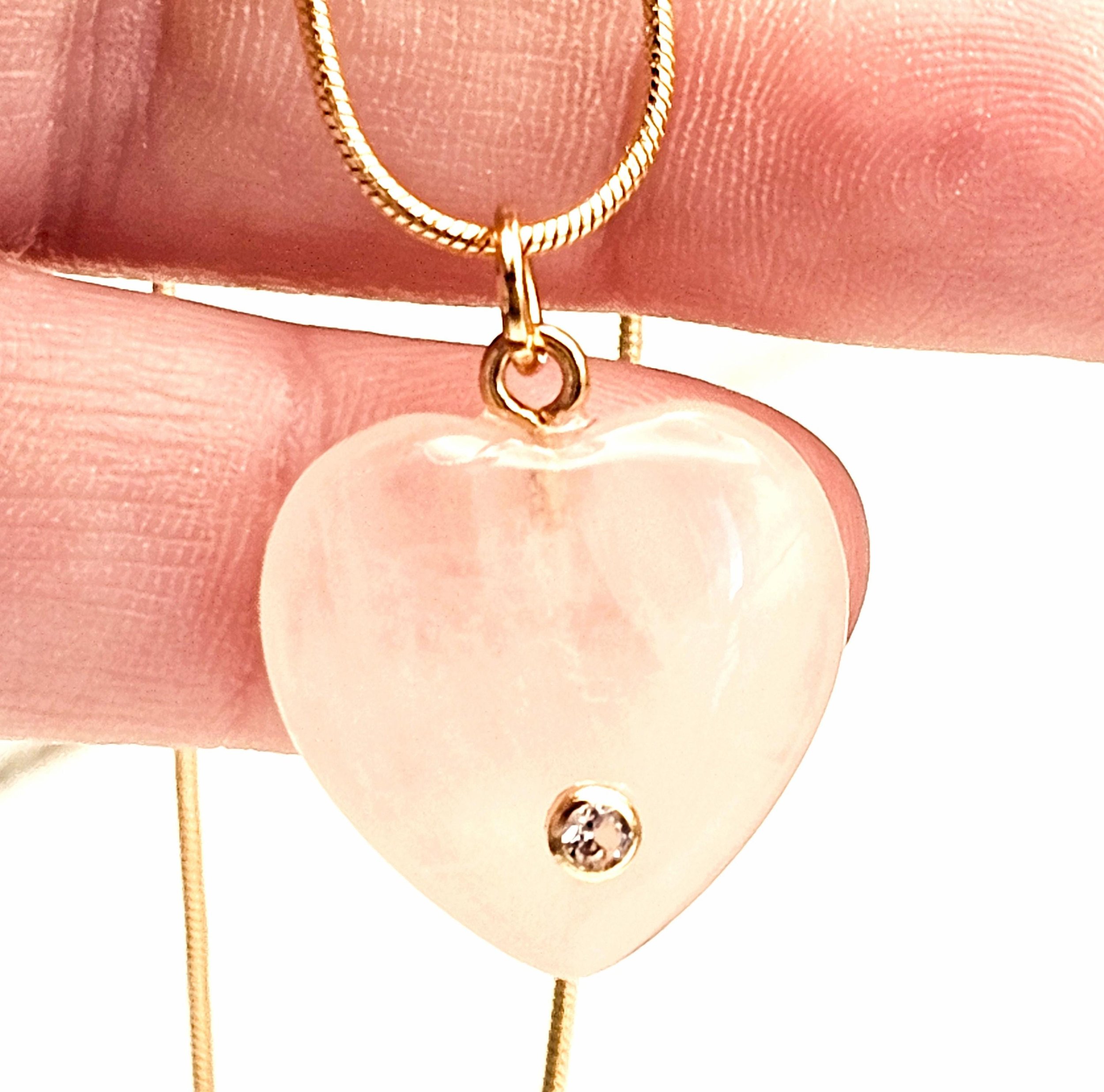Pink heart pendant rose quartz gemstone necklace adjustable gold chain