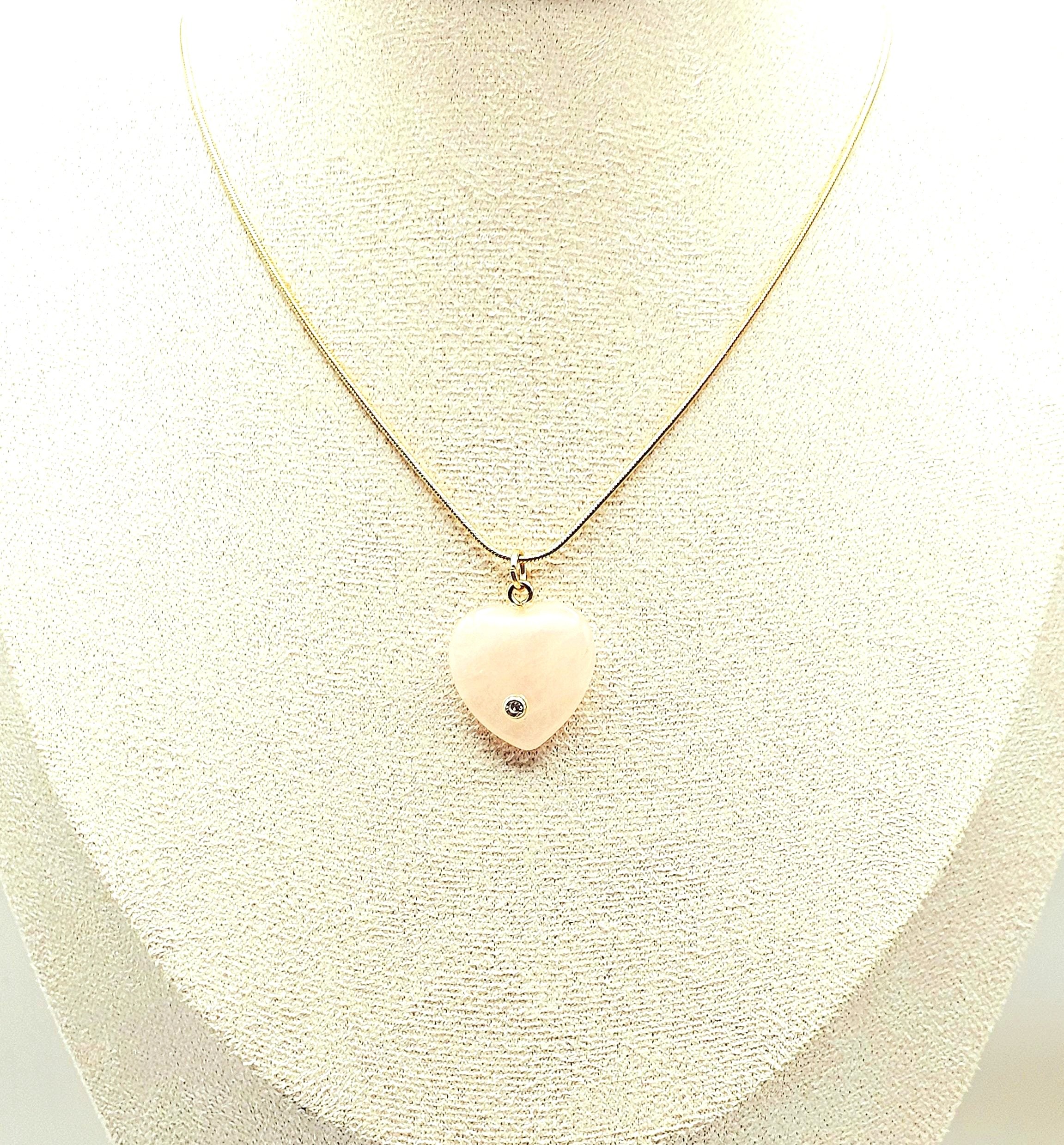Pink heart pendant rose quartz gemstone necklace adjustable gold chain
