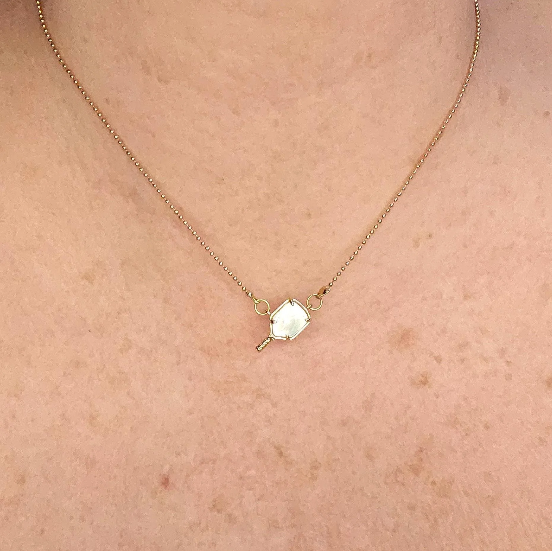 pickleball necklace pendant - mother of pearl pickleball racket charm - adjustable chain - gift for pickleball lover - pickleball gift - gold or silver pickleball jewelry