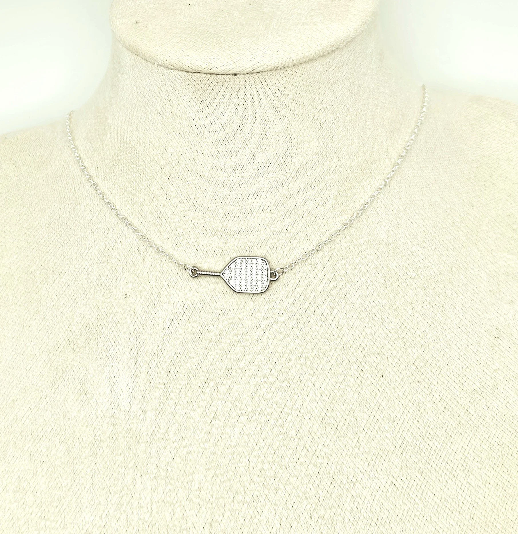 CZ Pickleball Necklace Pendant - Adjustable 14k gold-plated or sterling silver chain - Gift for pickleball lover