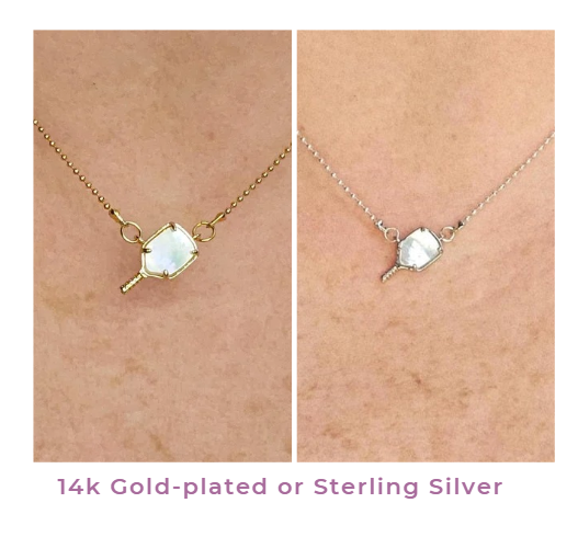 pickleball necklace pendant - mother of pearl pickleball racket charm - adjustable chain - gift for pickleball lover - pickleball gift - gold or silver pickleball jewelry