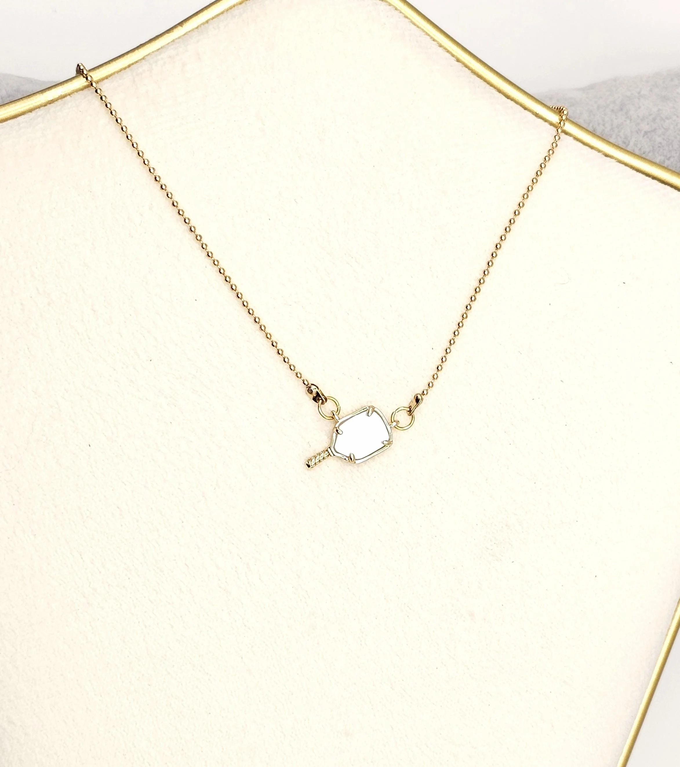 pickleball necklace pendant - mother of pearl pickleball racket charm - adjustable chain - gift for pickleball lover - pickleball gift - gold or silver pickleball jewelry