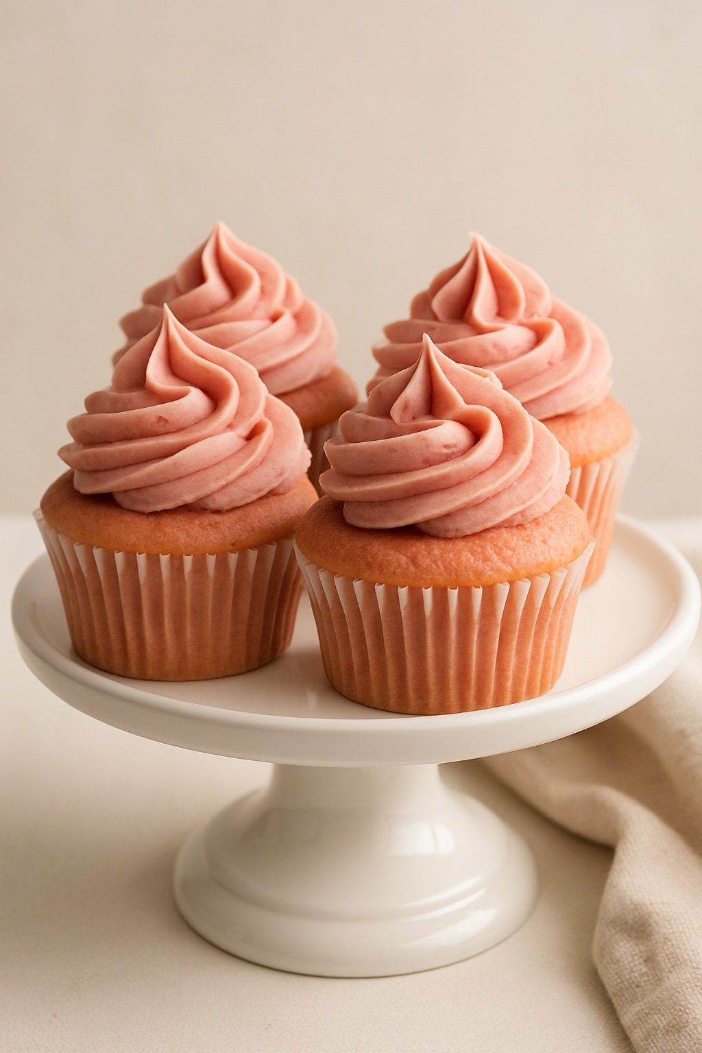 Blushing Berry strawberry cupcakes with real strawberry buttercream. Gourmet Layers