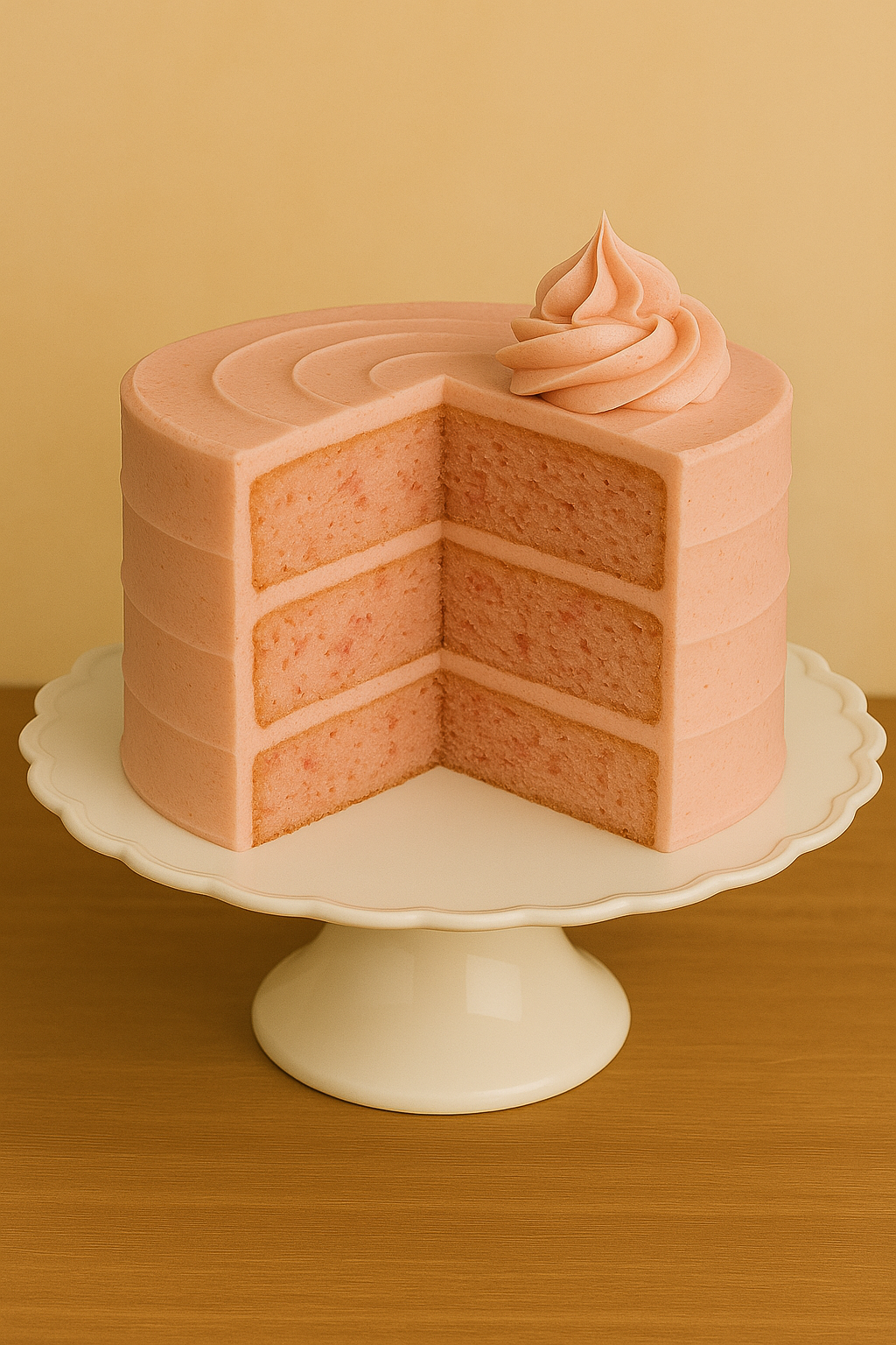 Strawberry Muse
Soft as a blush and sweet as a memory.
This tender strawberry cake, made with real berries, is layered with silky strawberry buttercream for a delicate flavor that lingers long after the last bite. It’s a gentle indulgence—pretty, poi