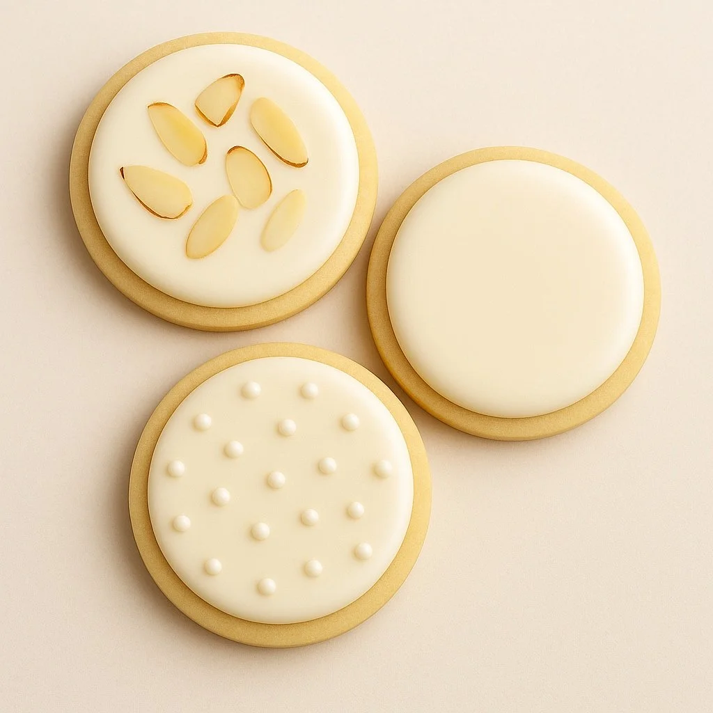 Almond sugar cookies with royal icing $40/dozen
