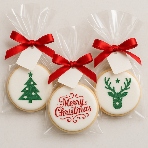 Iced sugar cookies with holiday stenciled designs