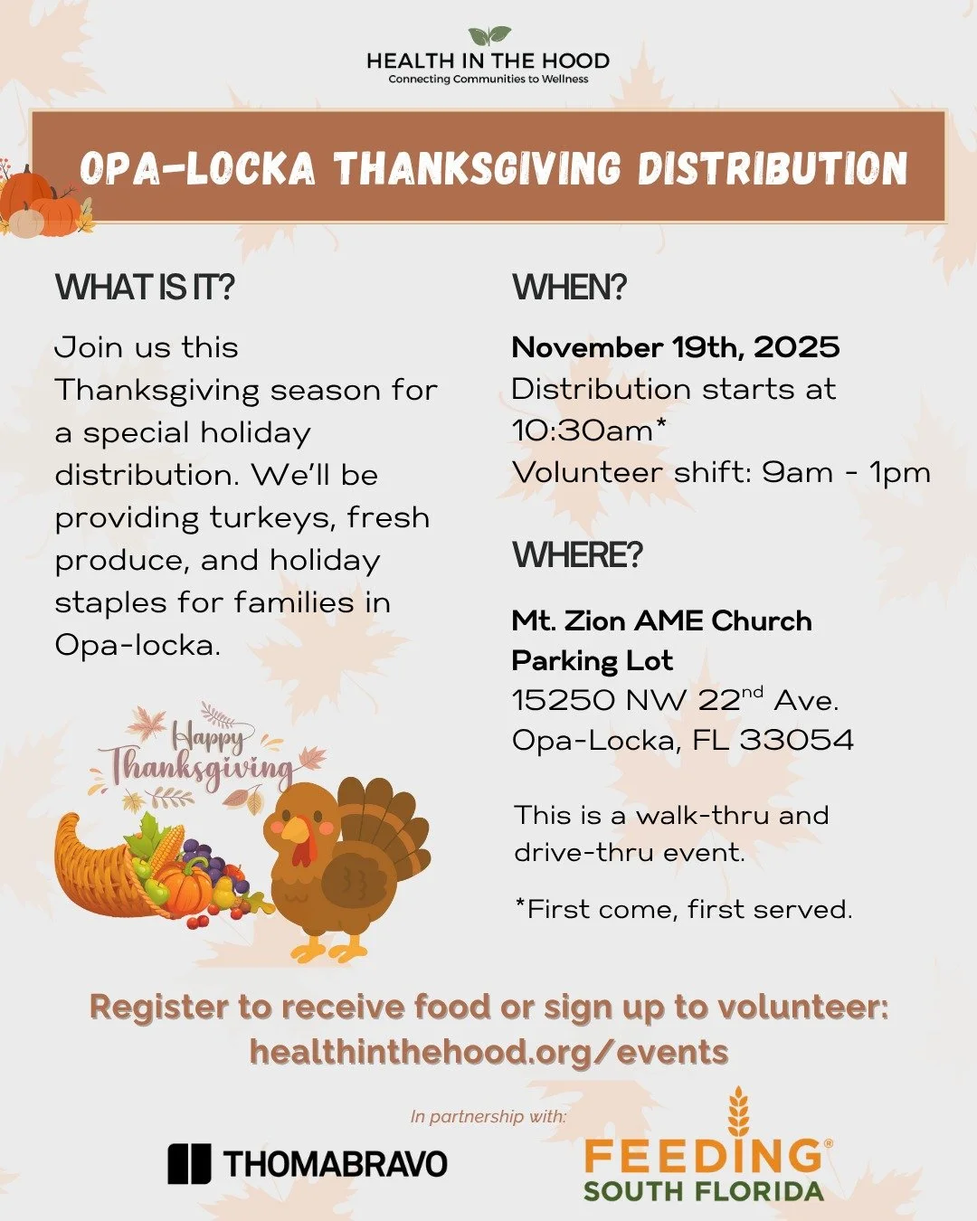 Opa-locka, we&rsquo;re here for you this Thanksgiving!

Tomorrow, we&rsquo;ll be distributing turkeys, fresh produce, and holiday staples at Mt. Zion AME Church to ensure families have what they need for the season. 🦃🌽🥬

If you or someone you know