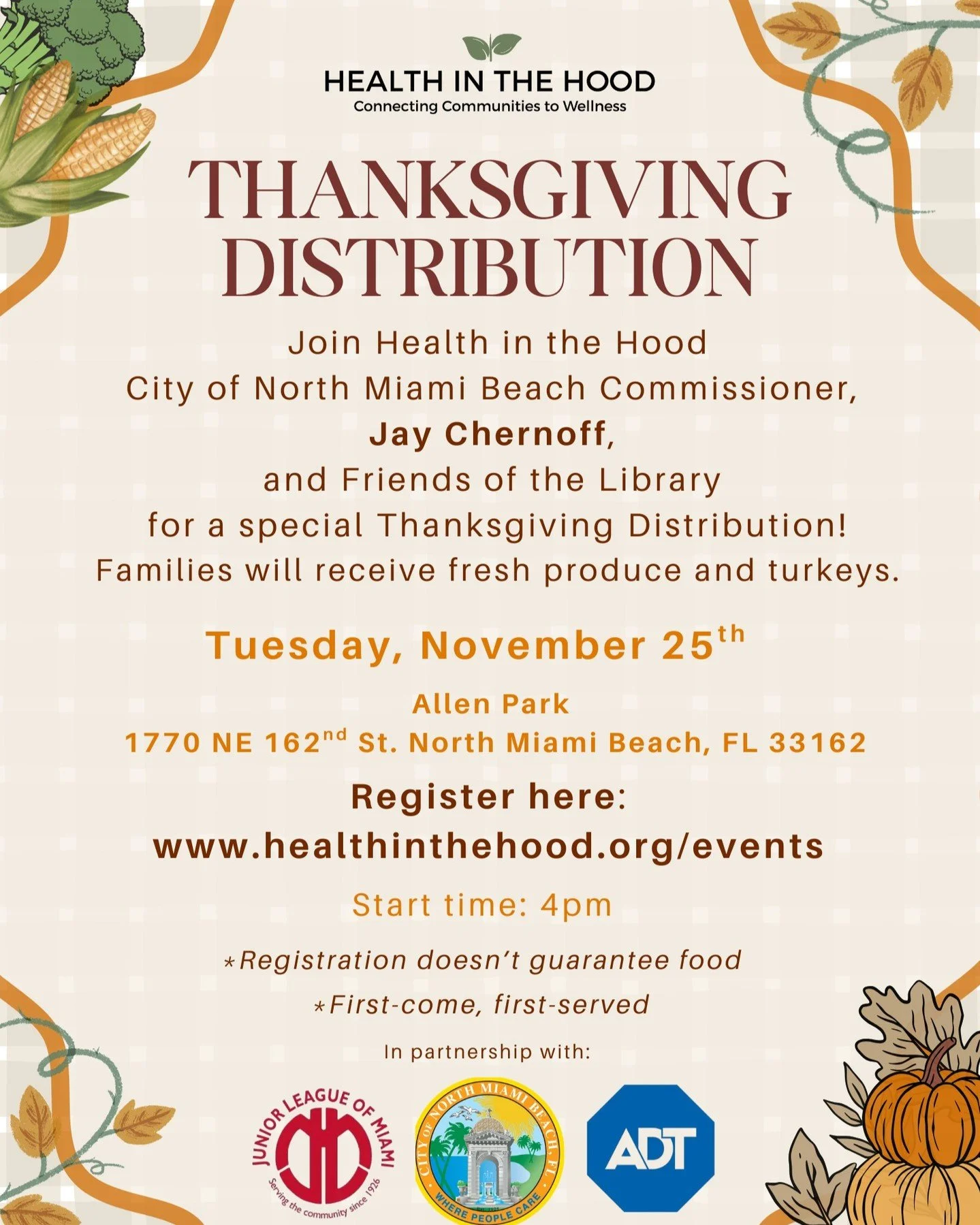 Thanksgiving is almost here, and we&rsquo;re excited to support the North Miami Beach community with a special holiday pantry. 

On November 25th, families will receive turkeys, produce, and fresh food for the season at Allen Park. 🦃🥕🥔🥦

In partn